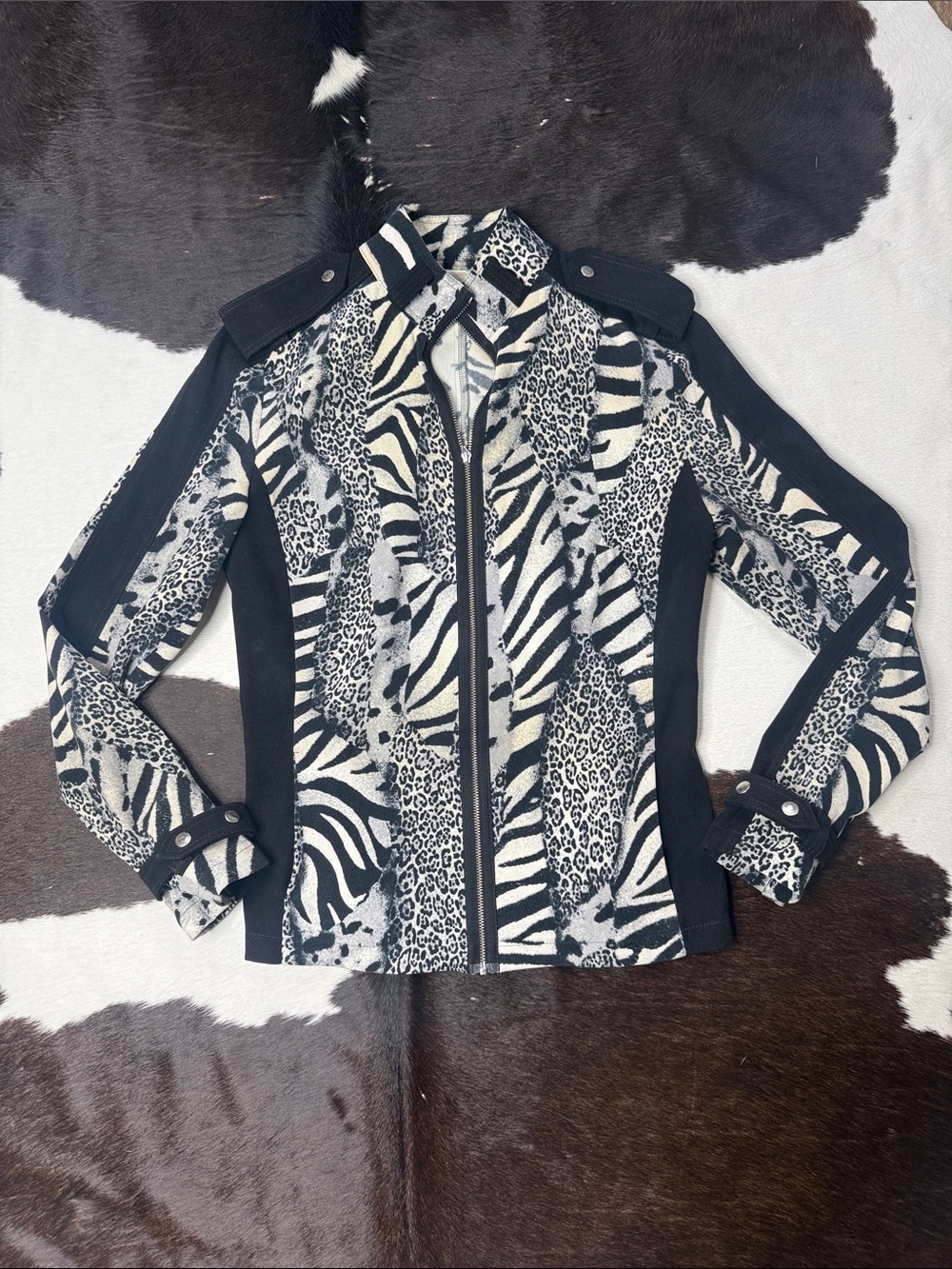 Finesse Black & White Animal-Print Bomber Jacket